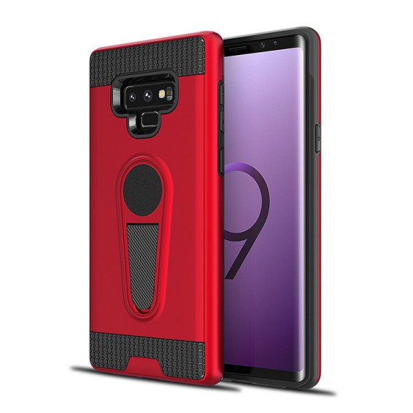 Wholesale Galaxy Note 9 Metallic Plate Stand Case Work with Magnetic Mount Holder (Red)